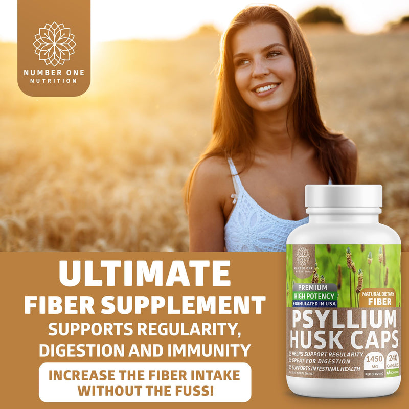 [Australia] - N1N Premium Psyllium Husk Capsules [All Natural,1450 MG] Powerful Soluble Fiber Supplement to Support Regularity and Digestive Health, 240 Caps 
