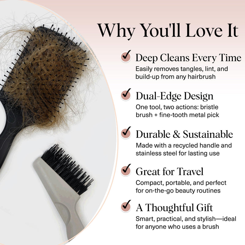 [Australia] - Kitsch Hair Brush Cleaner Tool | Double-Sided 2-in-1 Brush Cleaner for Hair Brushes & Combs | Eco-Friendly Cleaning Tool with Pick & Bristles, Perfect Gifts for Women | Hair Stylist Essentials 