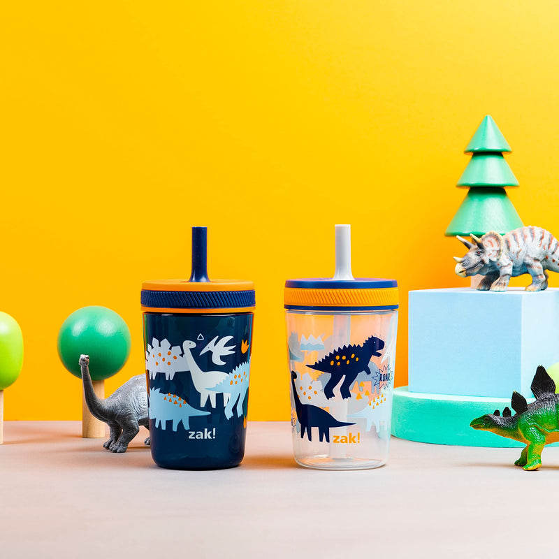 [Australia] - Zak Designs Kelso Toddler Cups For Travel or At Home, 15oz 2-Pack Durable Plastic Sippy Cups With Leak-Proof Design is Perfect For Kids (DinoRoar, Zaksaurus) DinoRoar & Zaksaurus 15 Ounces Drinkware 