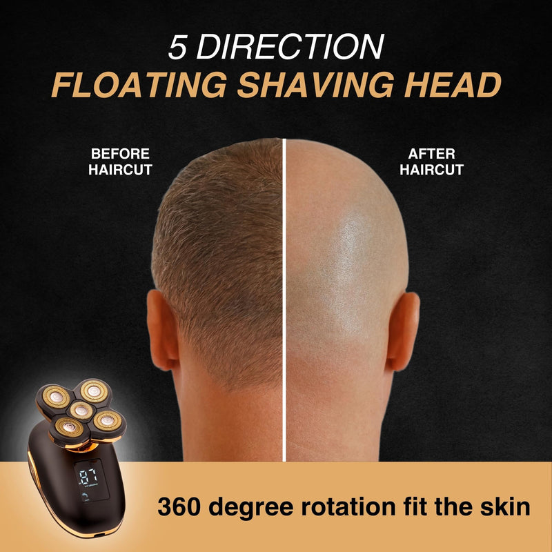 [Australia] - Asani 5 in 1 Electric Razor for Men and Women, USB Rechargeable and Waterproof Cordless Trimmer, Includes Rotating Bald Head Shaver, Nose Hair Trimmer, Beard Shaper, Silicone Brush, & Cleansing Brush 
