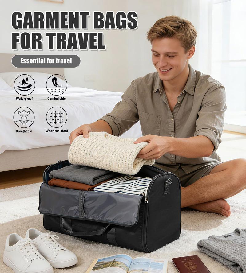 Garment Bag for Travel Duffle Carry on Spirit Airlines Personal Item Travel Bags Large Sports Tote Gym Waterproof Weekender Luggage Weekend Bags Airplanes Eessentials Women Men Black