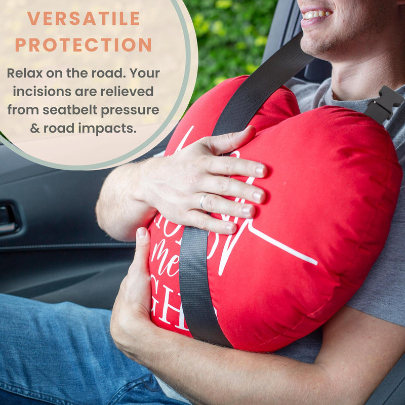 [Australia] - MOYOAMA Open Heart Surgery Pillow for Heart Surgery Recovery Gifts - After Bypass Surgery Must Haves, Gifts for Chest Surgery Recovery, Seatbelt Pillows for Post-Surgery, Shock Absorbing Chest Pillow Red Heart Pillow with Strap 