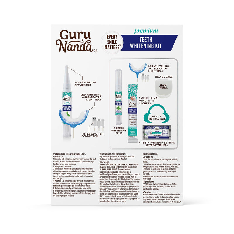 [Australia] - GuruNanda Premium Teeth Whitening Kit with Wired LED Light & Whitening Pen, Works with iPhone & Android, Helps Remove Surface Stains from Coffee, Food, Soda 