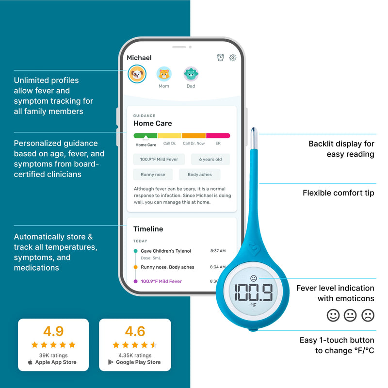 [Australia] - Kinsa Smart,Fever, Digital Medical Baby, Kid and Adult Termometro - Accurate, Fast, FDA Cleared Thermometer for Oral, Armpit or Rectal Temperature Reading - QuickCare Original version 