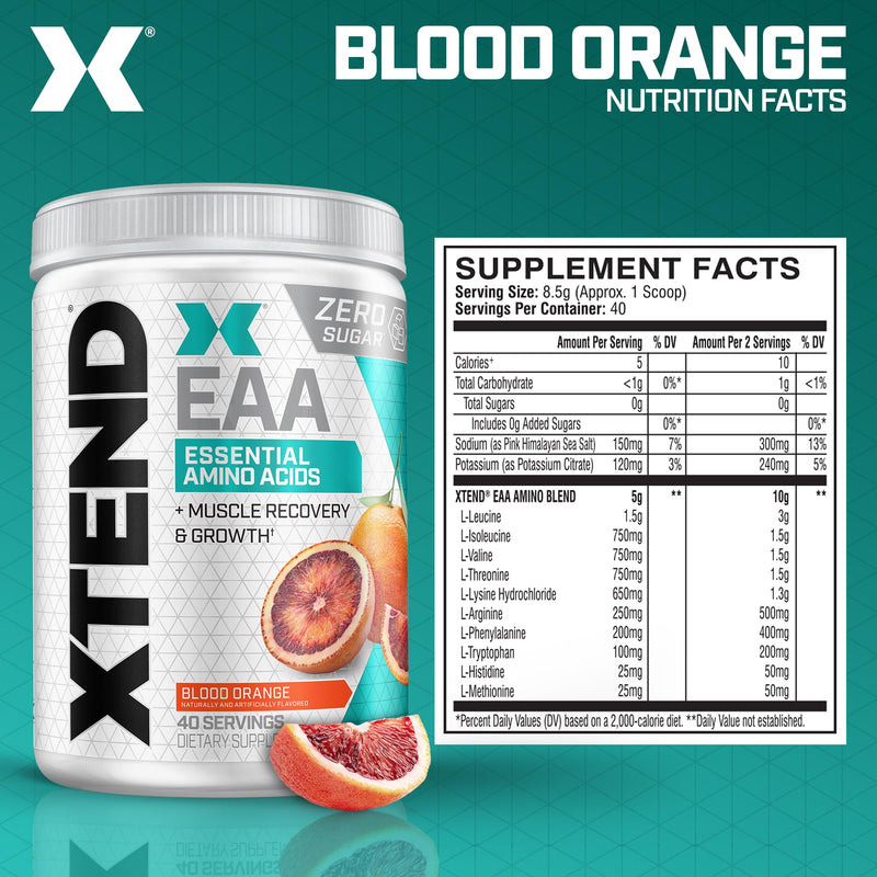[Australia] - XTEND EAA + BCAA Powder | Muscle Recovery & Lean Muscle Growth | 9 Essential Amino Acids for Intra Workout or Post Workout Recovery | 10g EAAs Per 2 Servings | Blood Orange 40 Servings 