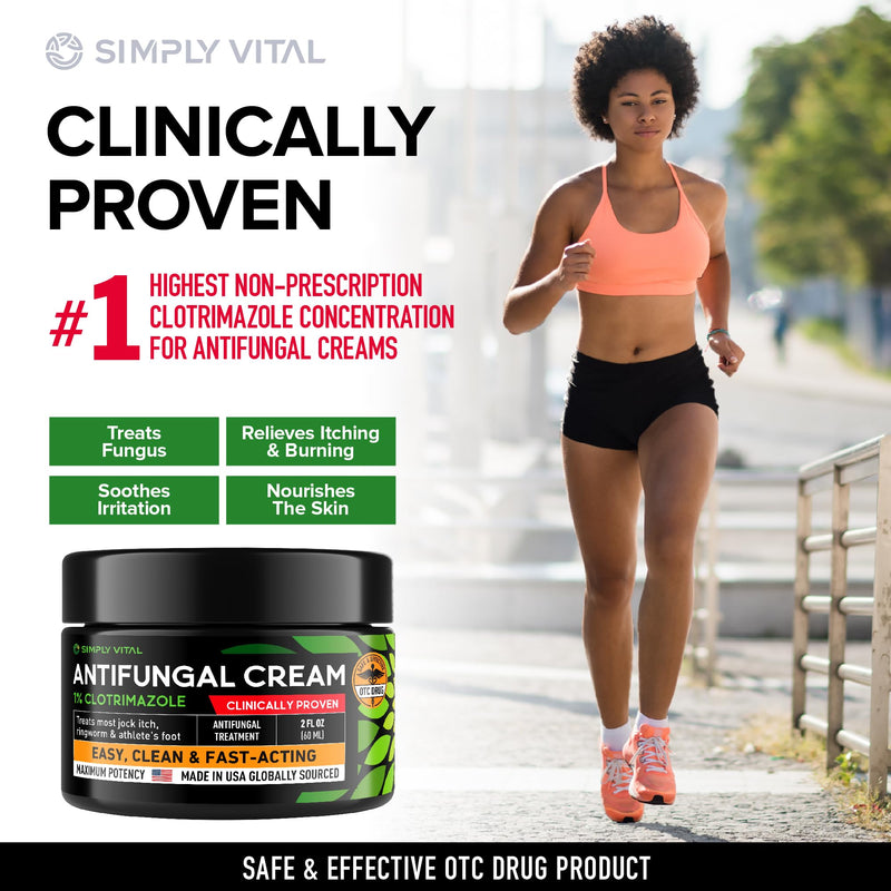 [Australia] - SimplyVital Antifungal Cream, Clotrimazole 1% - Made in USA Fast Acting OTC Cream - Relives Jock Itch, Ringworm and Athlete Foot - 2 oz 
