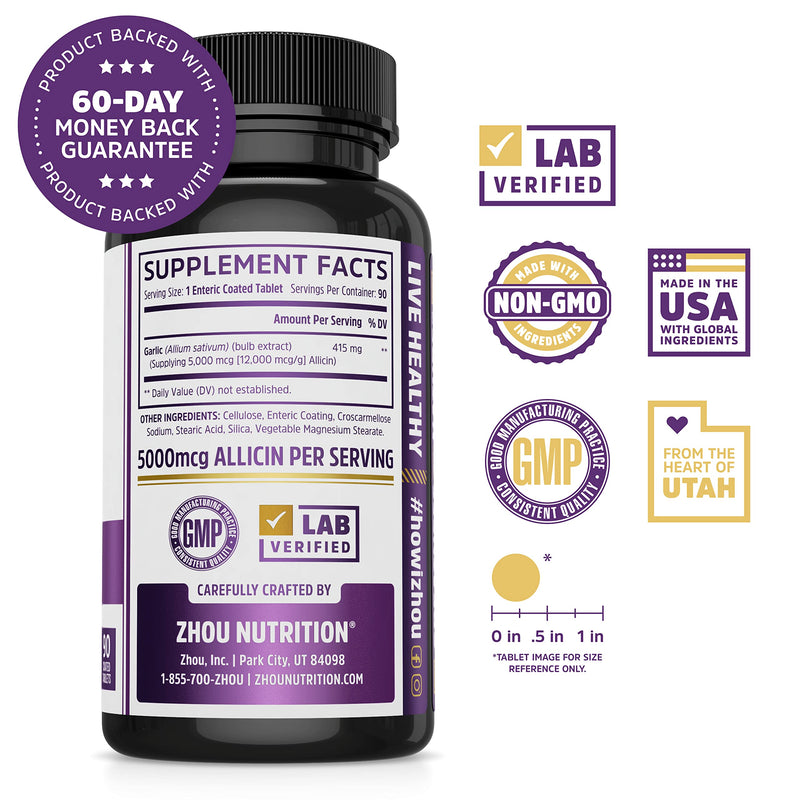 [Australia] - Zhou Nutrition Garlic Supplement With Allicin, Extra Strength 5000mcg Allicin Per Serving, Support Immune System, Blood Pressure And Cholesterol Health, 90 Servings 