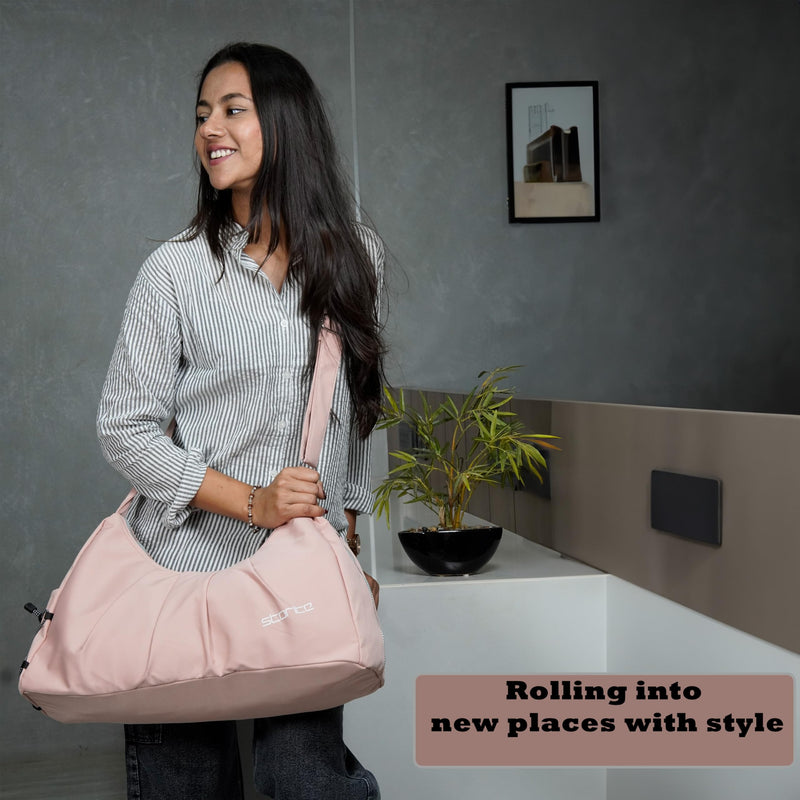 Storite Travel Duffle Bag with Shoe Compartment, Pink, 51x17x32 cm | Water Resistant Nylon, Lightweight, Dry & Wet Pocket, Convertible Carry, Travel, Overnight, Gym, Everyday Use