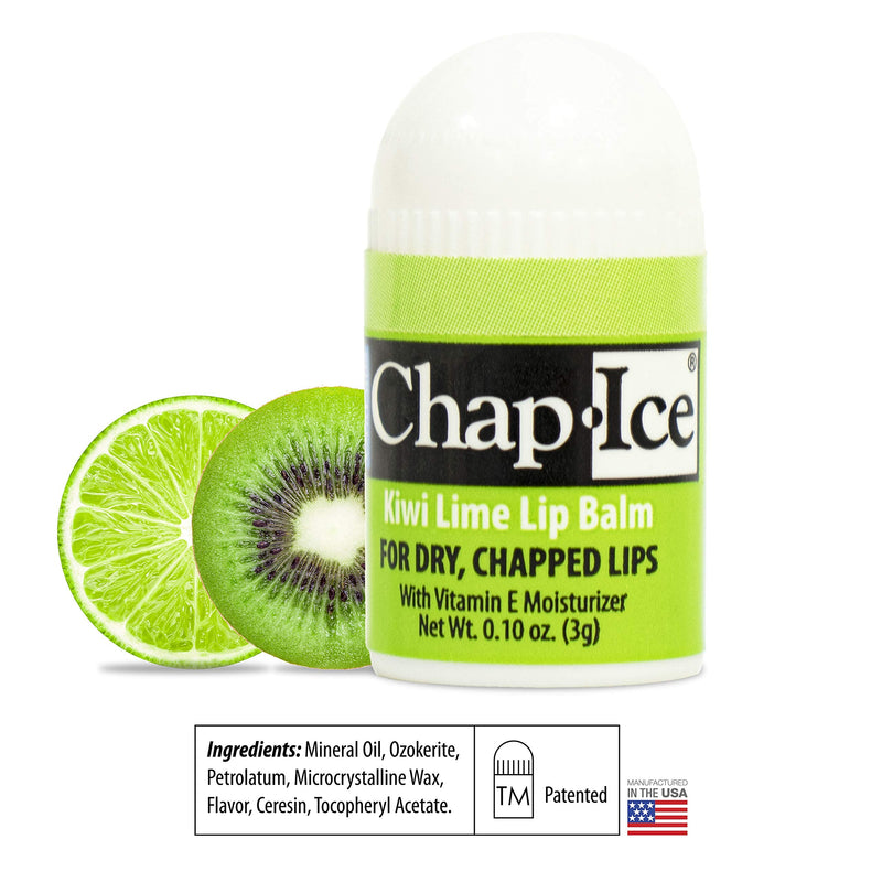 Chap-Ice® | 12-Count Mini Kiwi Lime Lip Balm | Lip Balm Pack Fortified with Vitamin E for Dry, Cracked Lips | Made in USA