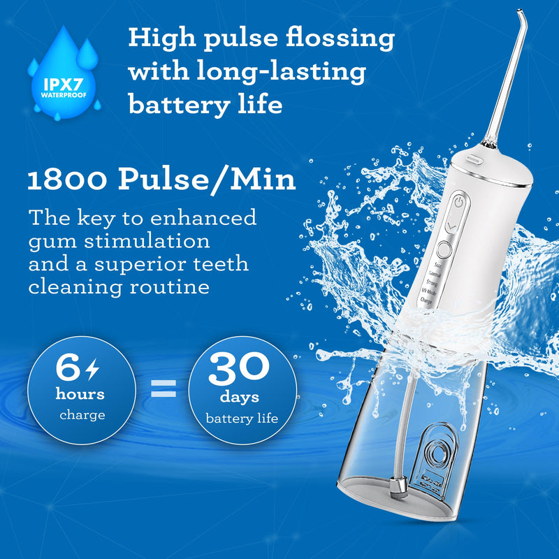 [Australia] - GuruNanda Advanced Dental Water Flosser 2.0 with UV Mode - Cordless and Portable - 290 ml Water Tank, 3 Modes, Rechargeable for Healthy Teeth and Gums 