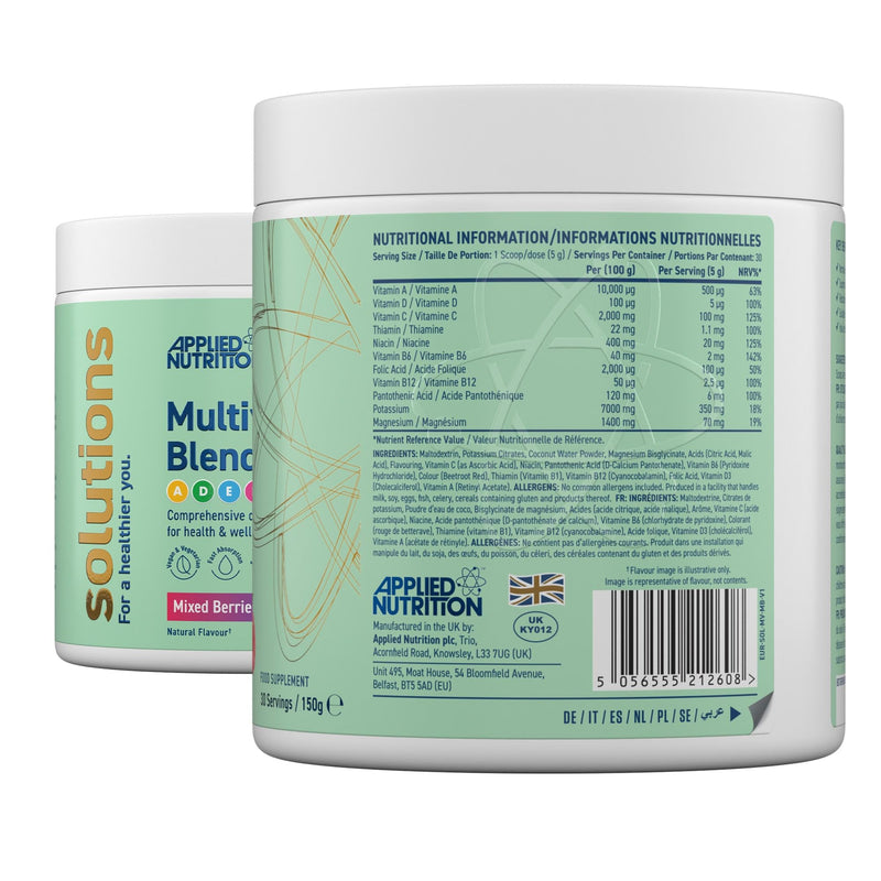 Applied Nutrition Solutions Multivitamin Powder - Daily Multivitamin Drink with Essential Vitamins & Minerals, Energy Immune & Wellness Support Zero Sugar (150g - 30 Servings) (Mixed Berries) Mixed Berries 150 g (Pack of 1)