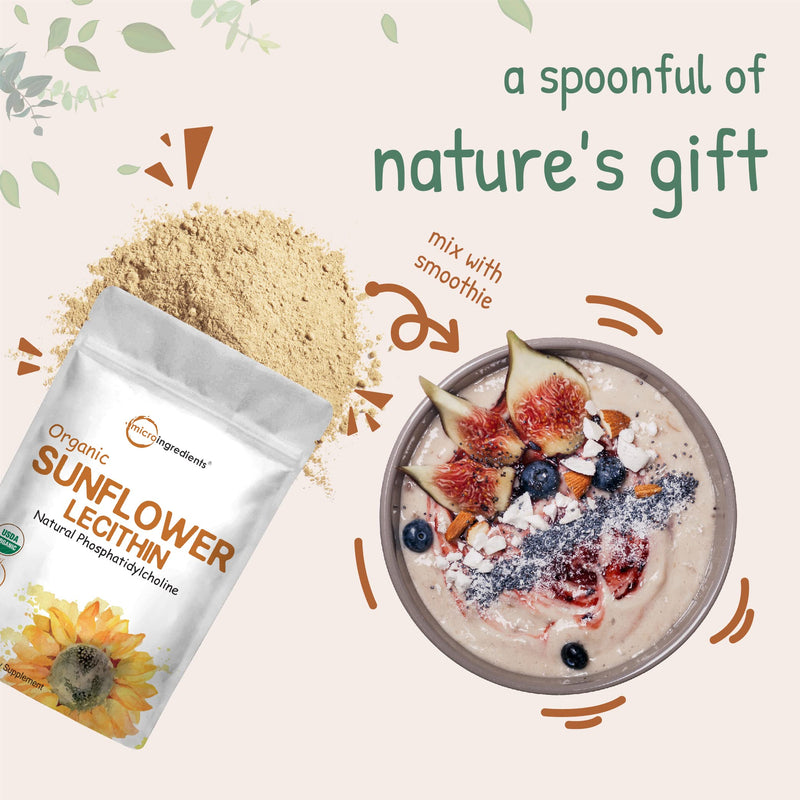 [Australia] - Micro Ingredients Organic Sunflower Lecithin Powder, 1 Pound, Sustainable Farmed, Cold Pressed, Rich in Phosphatidyl Choline and Protein, Making Liposomal Vitamin C, Lactation Supplement, Non-GMO 