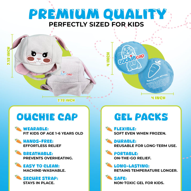 Kids Earache Relief Cap, Soothes Headaches, Bumps and Bruises, Migraines, Sinus Pain & Discomfort. Hot or Cold Therapy. Reusable. Microwave Friendly. One Size Fits All. Gray 2 gel packs