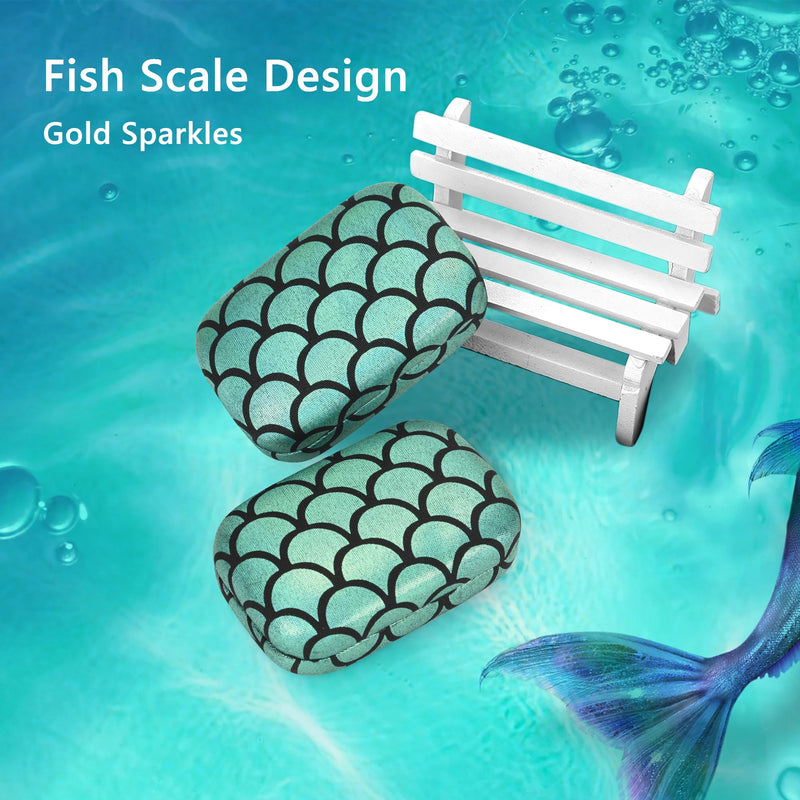 [Australia] - Muf Fish Scale Contact Lens Case,Portable Contact Lens Travel Kit with Mirror,Container,Tweezer,Contact Lens Solution Bottle,Compact Soak Storage Kit for Travel Outdoors Daily Use,Green Sparkles Green Sparkle Fish Scale 