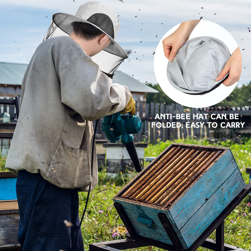 [Australia] - Xuhal Bee Keeping Hats and Gloves Includes Thick Goatskin Leather Bee Gloves with Ventilated Sleeves and Bee Keeper Fencing Veil Mosquito Hats Sun Hat with Hidden Net Mesh Mask 