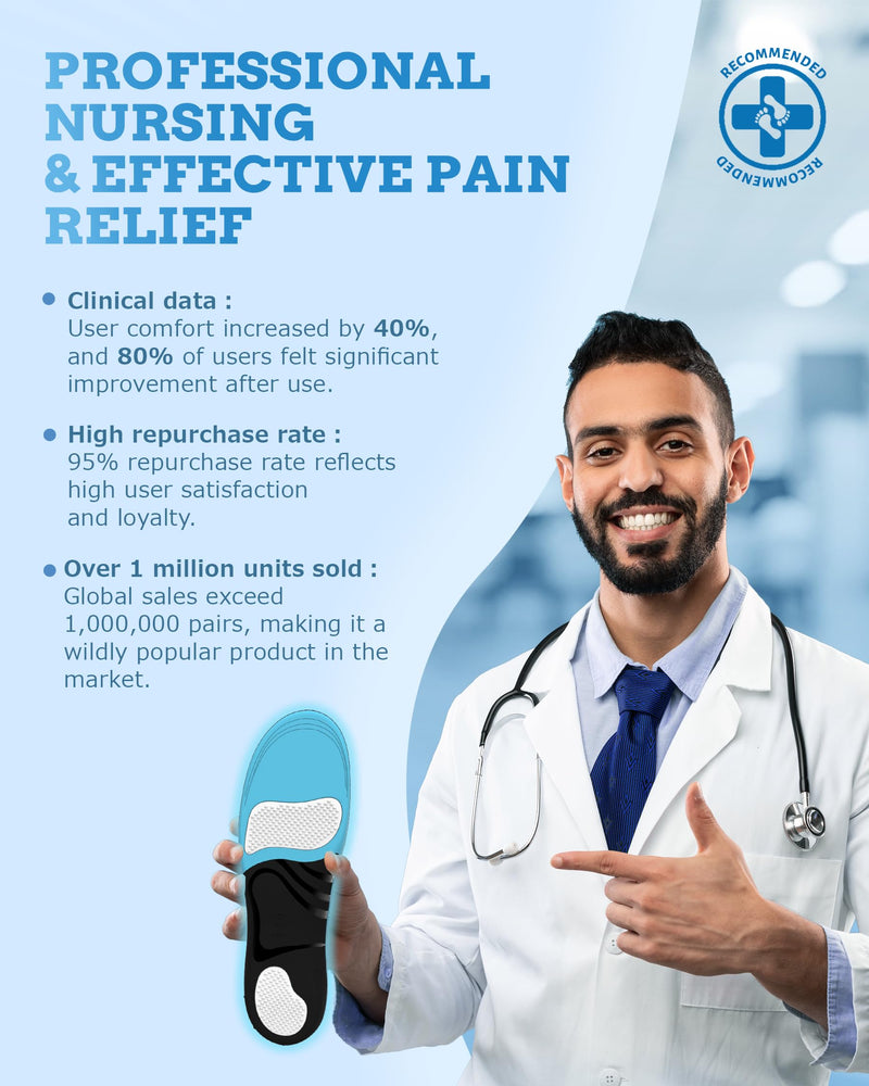 [Australia] - Arch Support Inserts, QBK Plantar-Fasciitis is Designed to Alleviate Pain and Discomfort Related to Plantar Fasciitis, Heel Spurs, Achilles Tendonitis, Metatarsalgia, Hallux Valgus, and Back Pain, L Blue L:(Men11-12.5 ) 