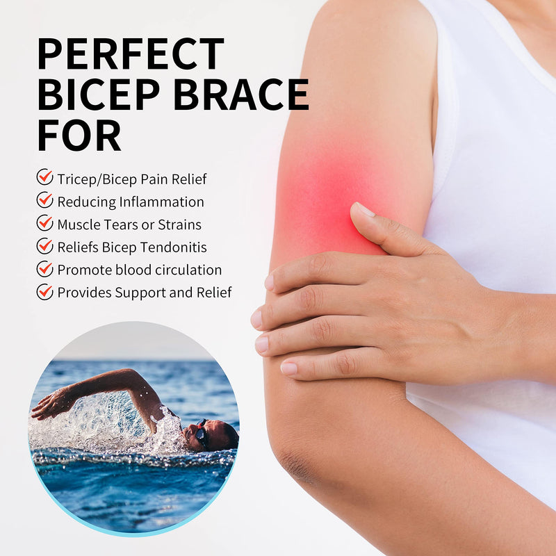 [Australia] - FEATOL Bicep Tendonitis Brace Compression Sleeve Support, Upper Arm Brace Bicep Support Bands for Pain Relief, Muscle Strains and Inflammation, Tricep/Bicep Wrap for Men and Women Black Large 