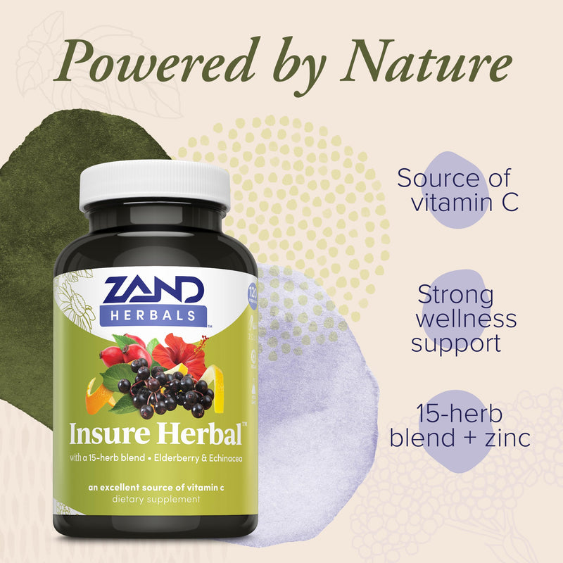 Zand Insure Herbal Immune Support | Vitamin C, Zinc, Echinacea, Elderberry & Herbal Blend w/ Elderberry, Ginger & More | Lab Verified | 120 Veg Caps
