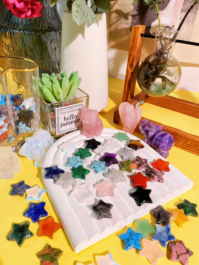 [Australia] - DUQGUHO 20 Pcs Crystals Star Natural Healing Crystal Set Polished Stone Chakra Assorted Crystals Protection Sacred Meditation Energy Reiki Balancing Crystal Multicolor-20 Pcs 