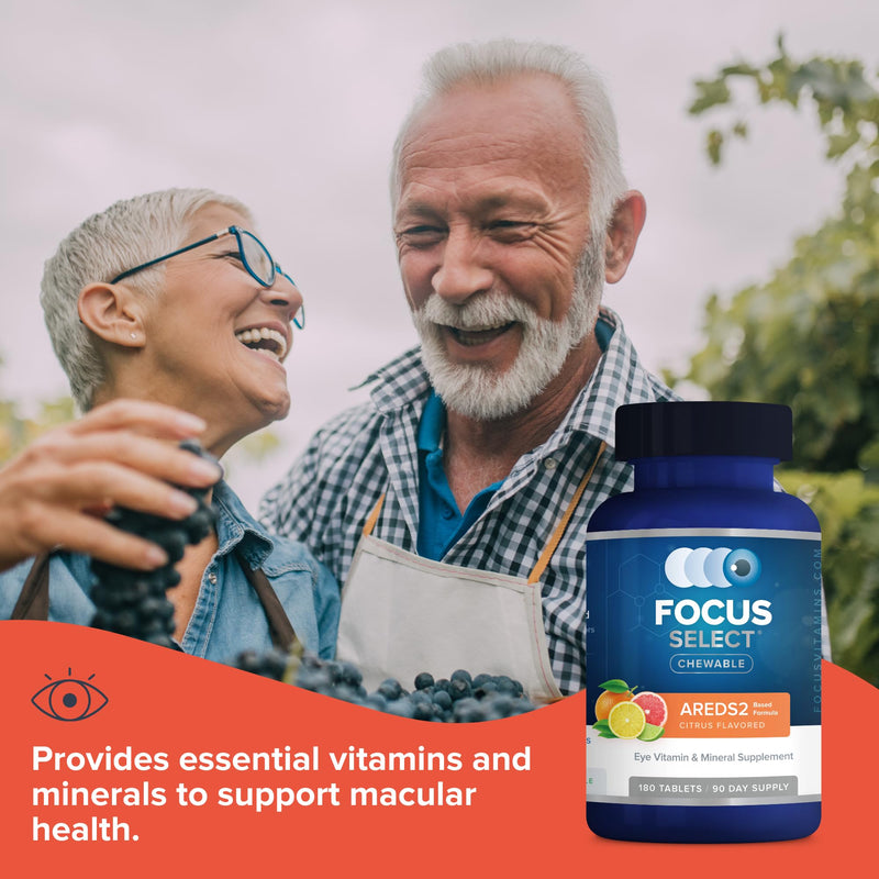 Focus Select AREDS2-Based Citrus Flavored Chewable Eye Vitamins, 180 Count | Eye supplement with lutein and zeaxanthin to support macular health, made in USA, low-zinc, safe for smokers, 90-day supply
