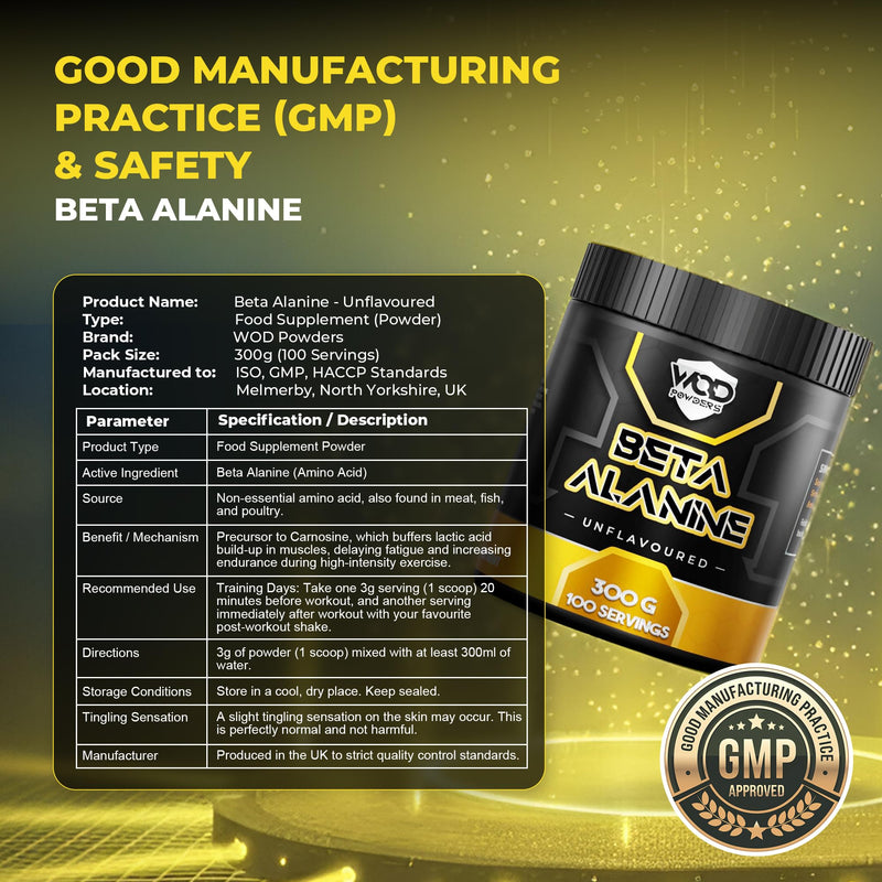 Beta Alanine Powder 300g - Unflavoured Beta Alanine for Functional Fitness | Scoop Included | Enhances Training Duration & Performance | Backed by Athletes - WOD Powders - 300g