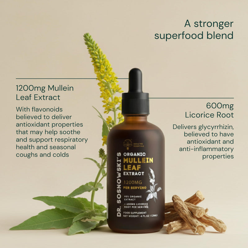 Mullein Drops for Lungs | 4 fl oz Organic Mullein Leaf Extract Liquid | 72,000mg Bottle with Liquorice Root | Flavonoid Support, Saponin Balance | 2 Months Supply 120ml