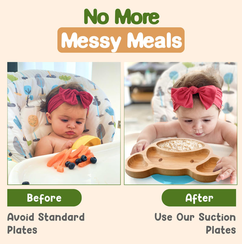 [Australia] - Bamboo Plates For Kids | Baby and Toddler Bamboo Suction Plate for Babies Feeding and Weaning | Promotes Self-Feeding with Eco-Friendly Sturdy Bear Design | Suction Plates for Busy Moms & Dads | Blue 