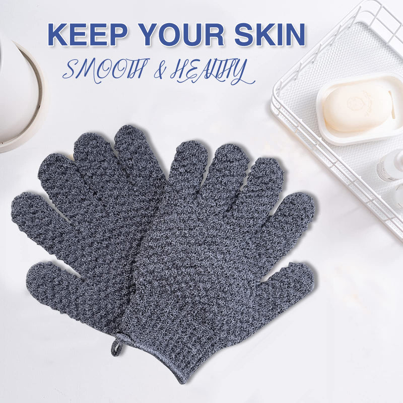 [Australia] - Yiclick Pack of 4 peeling gloves - exfoliating gloves, body peeling, body face, bath sponge, shower sponge, peeling loofah sponge, washcloth, back brush, bath accessories, 4 grey 