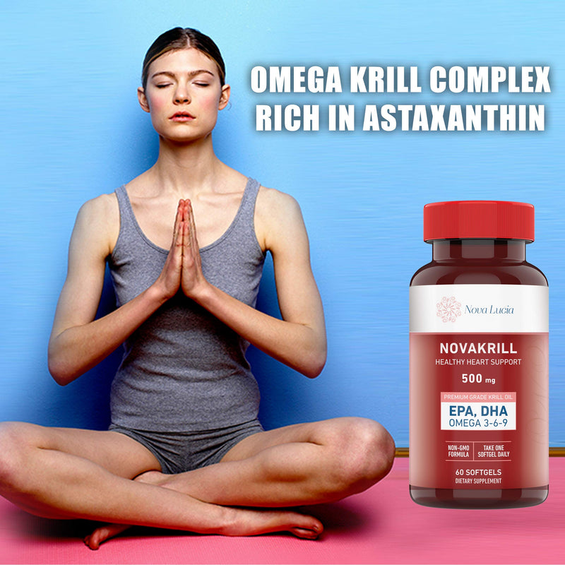 [Australia] - Natural Krill Oil Omega 3 6 9 Supplement, Burpless 60 Red Liquid Softgels, Rich in EPA, DHA, Astaxanthin, No Fishy Aftertaste, 1000mg per 2 Softgels 