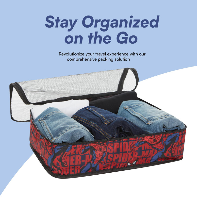 Marvel Spiderman 5-Piece Packing Cube Set - Spiderman, Ironman, Captain America - 5 Piece Packing Cubes Compression Travel Essential Accessories - Luggage Suitcase Organizer Set - For Kids, Adults Black