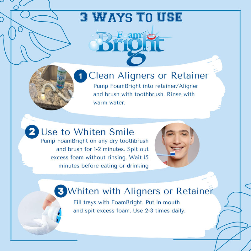 [Australia] - Retainer Cleaner & Aligner Cleaner FoamBright, Great for Invisalign, Teeth Whitening Foam, Candid, Byte, Denture Whitener Toothpaste & Braces Cleaning Peroxide Free Oral Care Replaces Tablets, Paste 1 Unit Pack With Case 