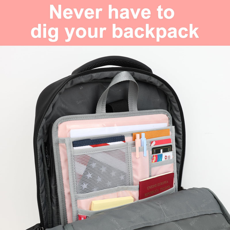 Stiff Backpack Insert Organizer for Men Women Bag In Bag,Water-repellent Nylon 13.7''x10.2''x2''-Pink Pink