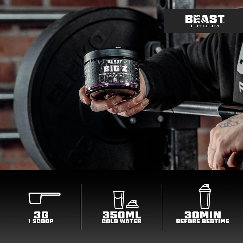 Beast Big Z Magnesium for Sleep Support with Superior Magnesium Bisglycinate & Gluconate Complex - 30x Supplement Drinks with Zinc - Sour Cherry, 90g Tub 90 g (Pack of 1)