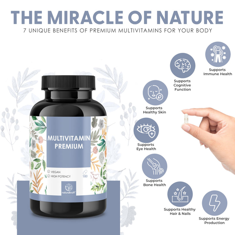Premium Multivitamin – High-Dose A–Z Complex | 180 Vegan Capsules with Essential Vitamins & Minerals including Vitamin C, D3, B12, Zinc, Magnesium & OPC – Developed and Lab Tested in Germany