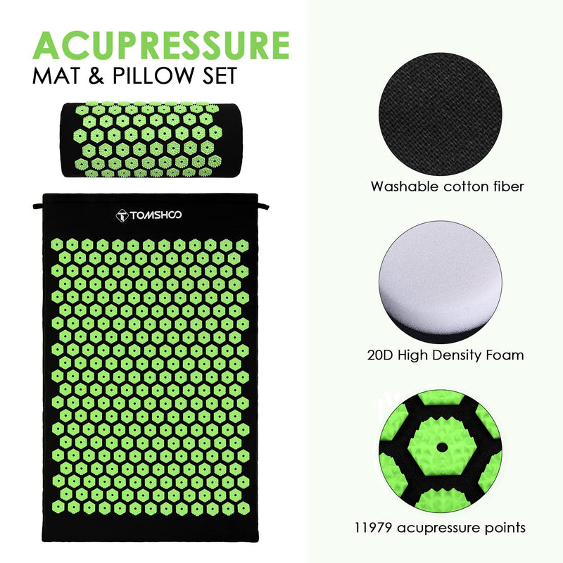 [Australia] - TOMSHOO Acupressure Set, Acupressure Mat and Pillow with 2pcs Massage Balls- Pain Relief Therapy Muscle Back Neck with Travel Bag for Men and Women Black 