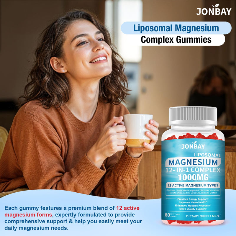 2 Pack 21-in-1 Liposomal 12 Active Magnesium Complex 1000mg Gummies - with Magnesium Glycinate,Citrate,Malte & Vitamin C - Magnesium Supplements for Supports Bone,Muscle,Relaxation & Sleep 60 count (Pack of 2)