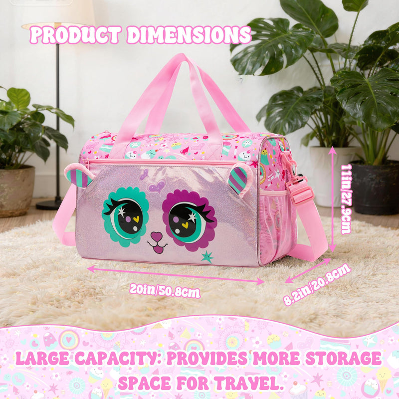 Kids Duffle Bag Girls Ballet Dance Bag Overnight Travel Bags for Girls Gymnastics Sports Bags for Kids with Shoe Compartment Pink Cat