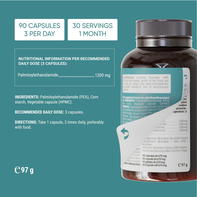 Nullure Palmitoylethanolamide Pea Supplement | 400 mg Capsule | Pure Pea | Third-Party Tested in Germany | Vegan | No additives | Anti-inflammatory · Pain Management | 90 Capsules | Made in Barcelona