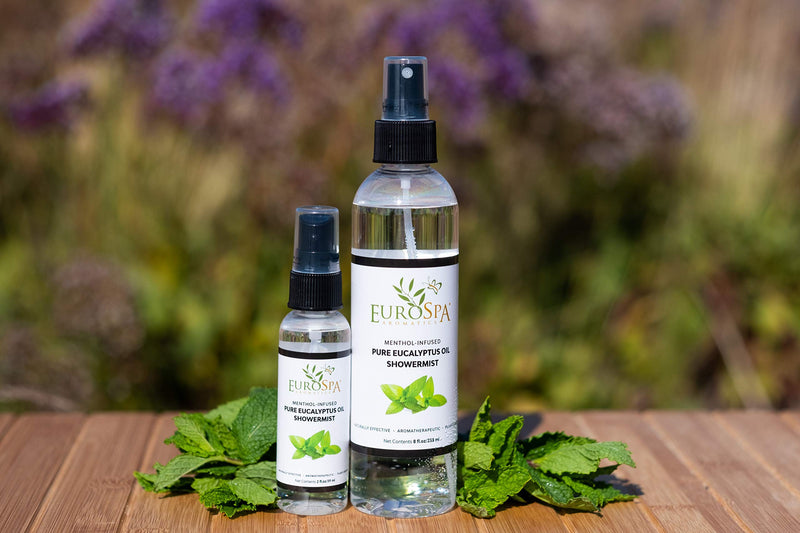 Pure Eucalyptus Oil ShowerMist and Steam Room Spray, All-Natural Premium Aromatherapy Essential Oils - Menthol Infused, Duo Pack, 8oz and 2oz