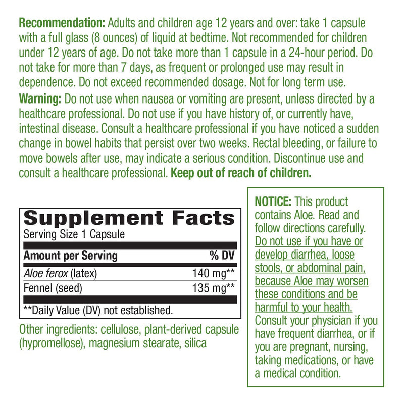 [Australia] - Nature's Way Aloe Latex with Fennel, For Occasional Constipation*, 100 Vegan Capsules 100 Count (Pack of 1) 