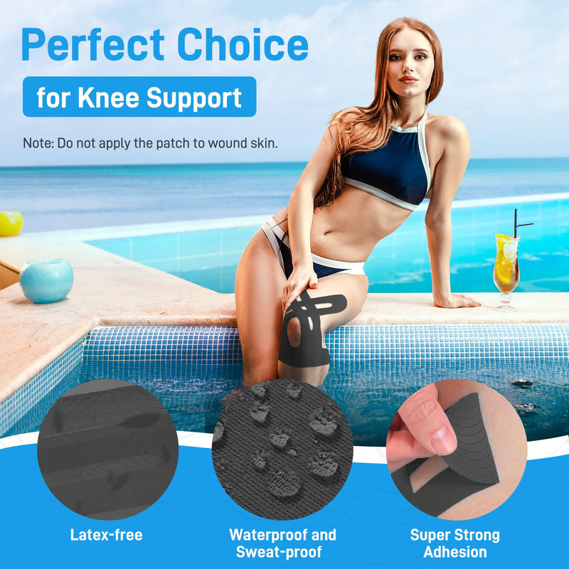 Kinesiology Tape for Knees, 10 Count Knee Tape for Knee Pain Relief Pre Cut, Latex Free Knee Tape, Support Muscles and Joints, Knee Kinesiology Tape Pre Cut, Waterproof and Elastic (Black) Black 10PCS