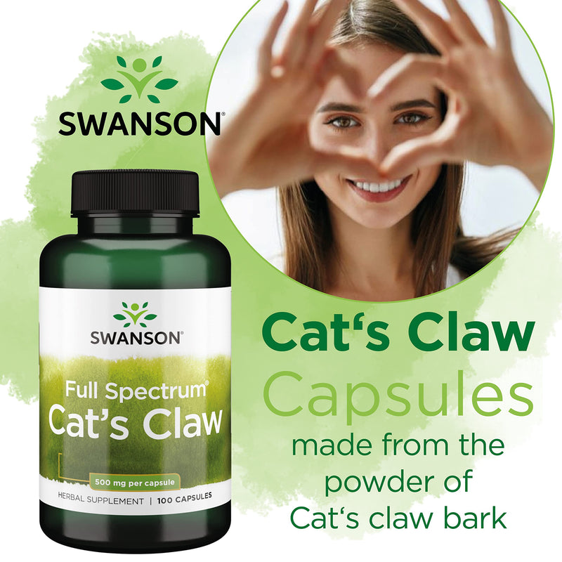 Swanson, Cat's Claw, 500mg, 100 Capsules, High Strength, Laboratory Tested, SOYA Free, Gluten Free, Non-GMO