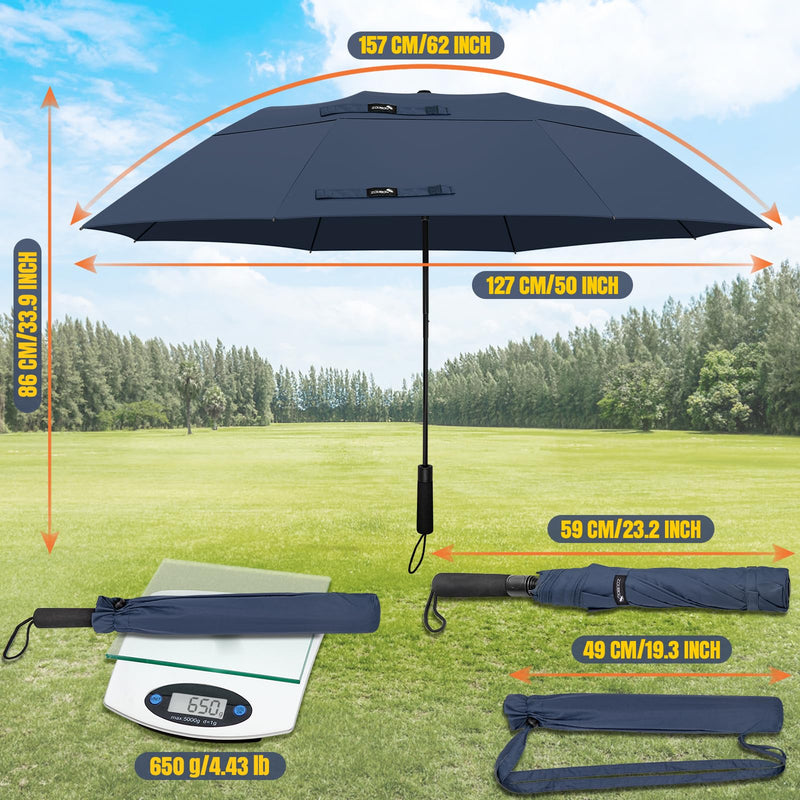 ZOMAKE Travel Umbrella Compact - 45/62 Inch Portable Collapsible Umbrellas for Rain Windproof - Paraguas Automatic Small Folding Umbrella Lightweight Packable Umbrella for Women Men(Navy Blue&Blue)