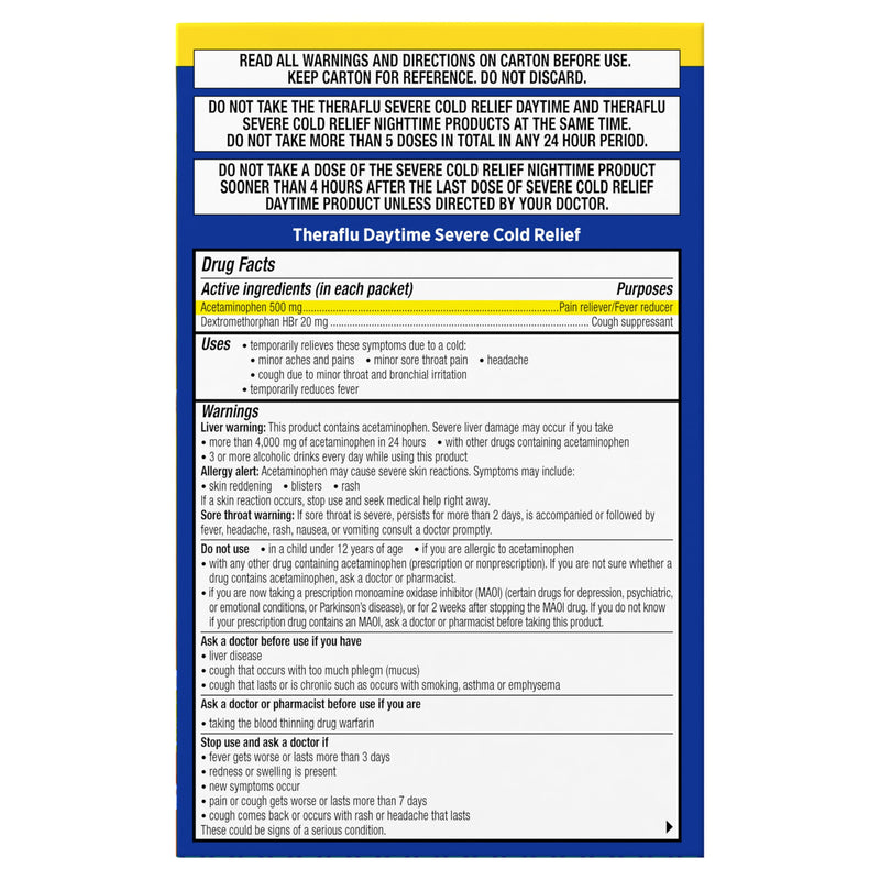 [Australia] - Theraflu Combo Daytime and Nighttime Severe Cold Relief Powder, Honey Lemon Flavor, 12 Count, 6 Daytime + 6 Nighttime 