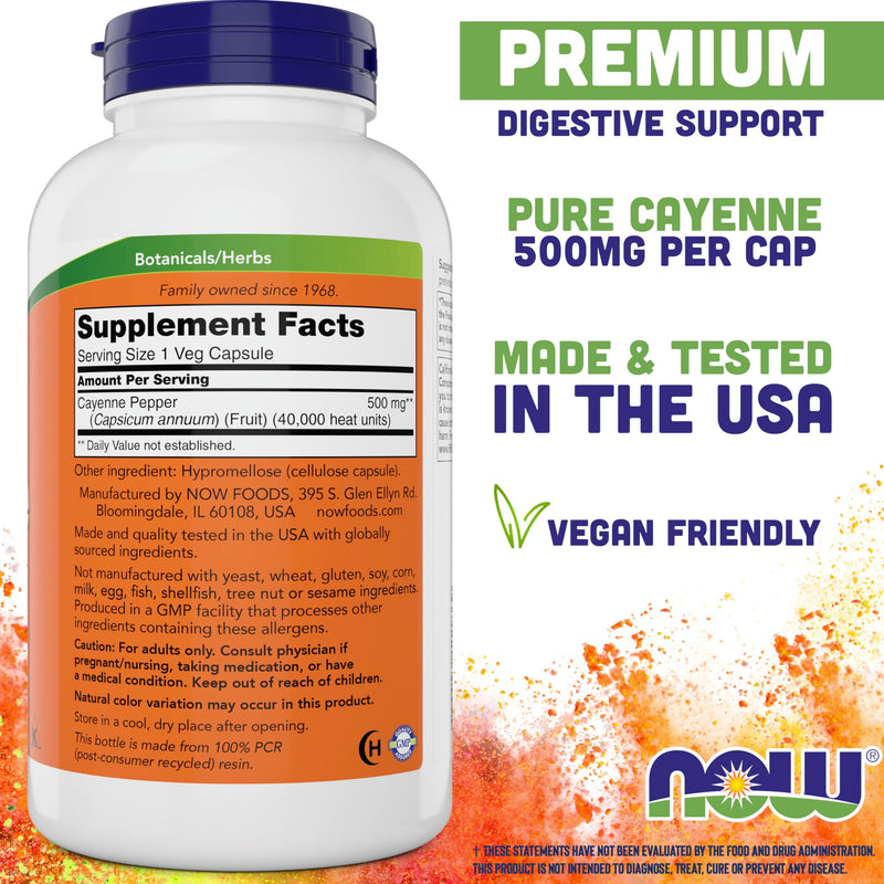 [Australia] - NOW Cayenne (Capsicum annuum) 500 mg, 360 Veg Capsules 