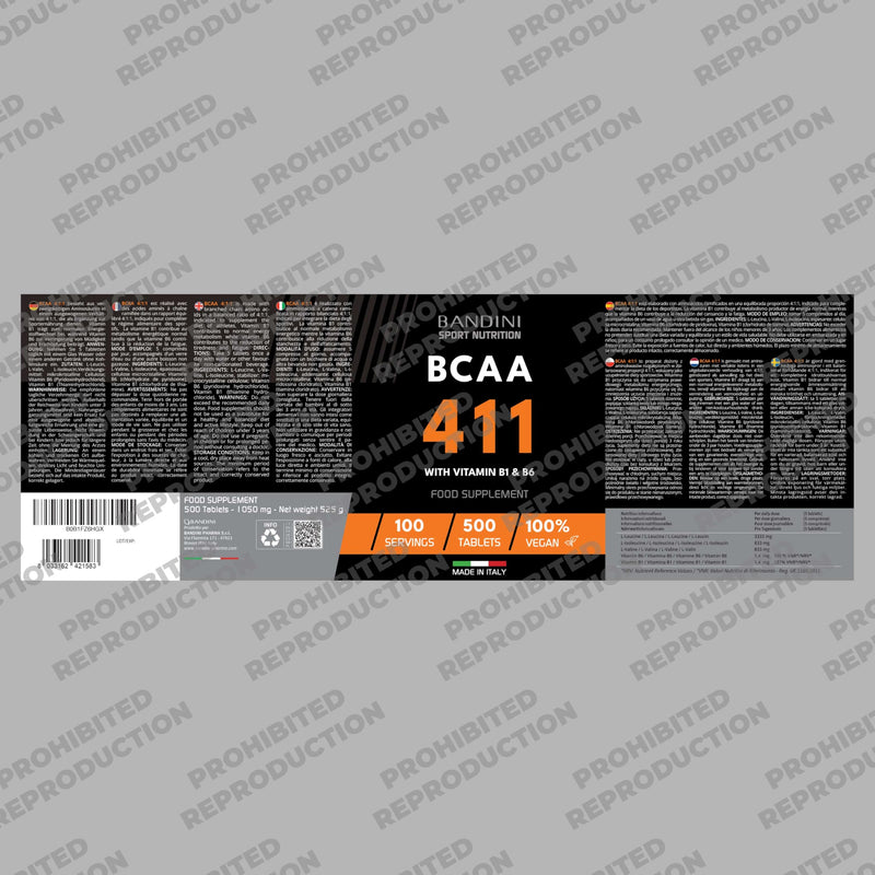 BANDINI® BCAA 4.1.1 500 Tablets - Branched Chain Amino acids BCAAs 4 1 1 | L-Leucine, L-Isoleucine, L-Valine with Vitamin B1 and B6-100% Vegan | Pre and Post Workout Food Supplement - No additives 500 count (Pack of 1)