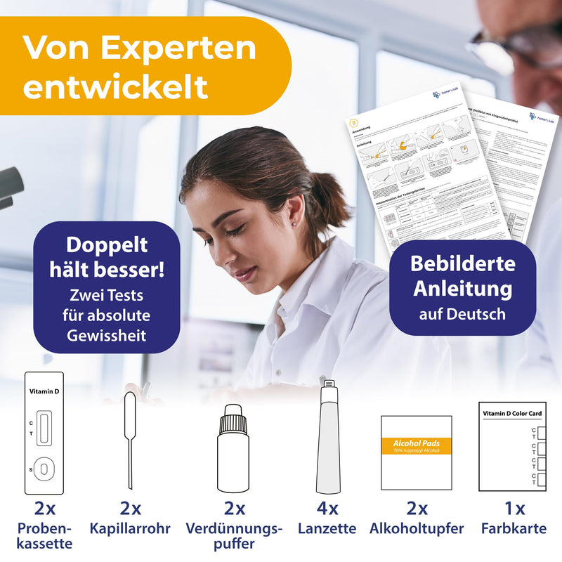[Australia] - 2x Vitamin D self-test - simple vitamin D test for home with immediate results for tiredness, exhaustion & vitamin D3 K2 deficiency 