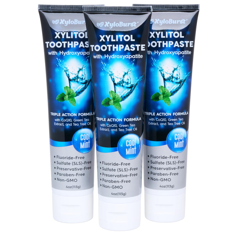 [Australia] - XyloBurst Hydroxyapatite Toothpaste with Xylitol - Fluoride-Free Hydroxyapatite Toothpaste, SLS-Free, Paraben Free, Cruelty Free, Made in The USA, Cool Mint, 4 oz Tube (3 Tubes) 3 Pack 