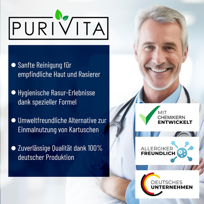 [Australia] - PURIVITA shaving head cleaner refill liquid - compatible with Braun Clean & Renew cleaning cartridges - Braun cleaning cartridges Series 9 - Braun razor cleaning cartridges - 500ml 