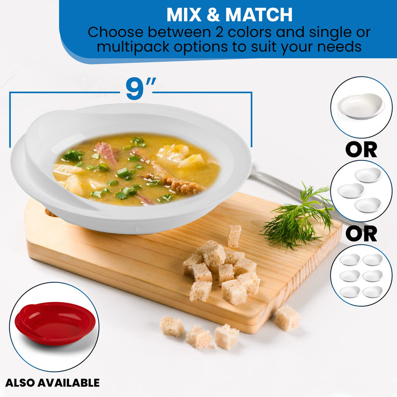 [Australia] - Providence Spillproof 9" Scoop Plate High-Low Adaptive Bowl - 6 Pack - Dish for Disabled, Handicapped, and Elderly Adults with Special Needs from Parkinsons, Dementia, Stroke or Tremors - PSC 996 